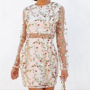 VICI Say It With Flowers Sheer Embroidered Mini Bridal Dress SMALL *SOLD OUT*